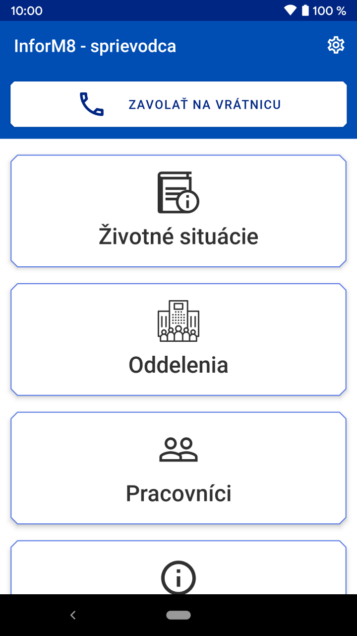 InforM8 - sprievodca: Životné situácie, Oddelenia, Pracovníci